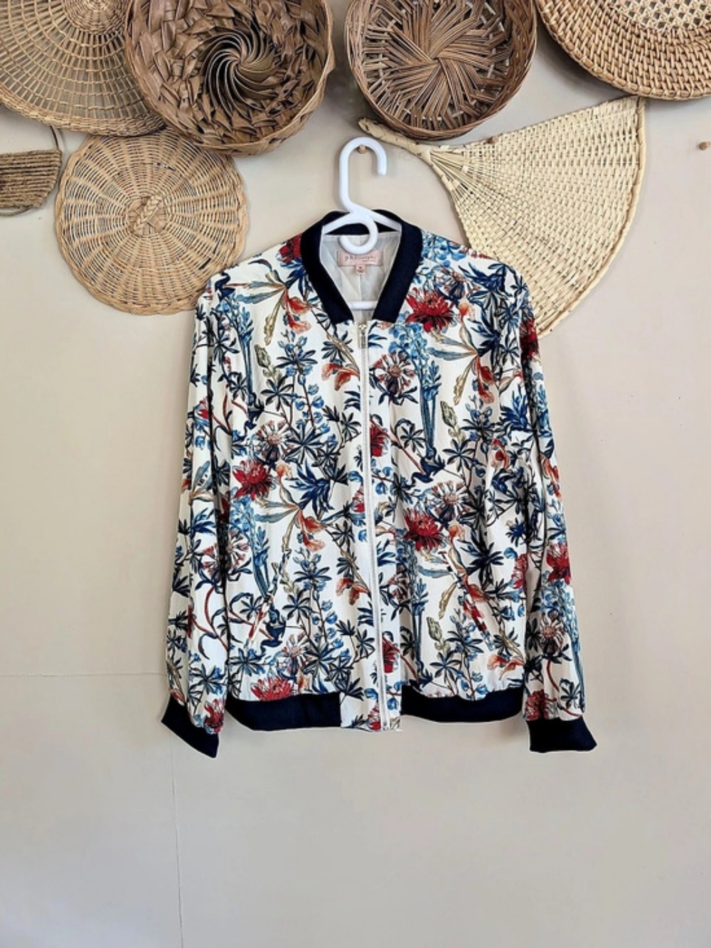 Philosophy Women's Floral Print Zip-Up Bomber Jacket XL Like New